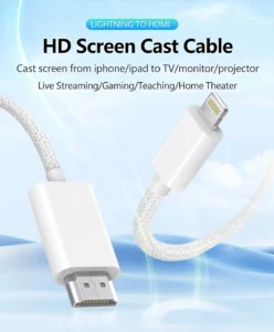 lightning to scart hdtv cable, foil‑shielded 4k&1080p video cord for iphone 14 and other mobile phones
