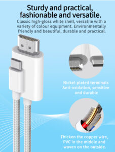 usb‑c to hdmi cable，4k 60hz，2m nylon braided，white type‑c hdmi adapter