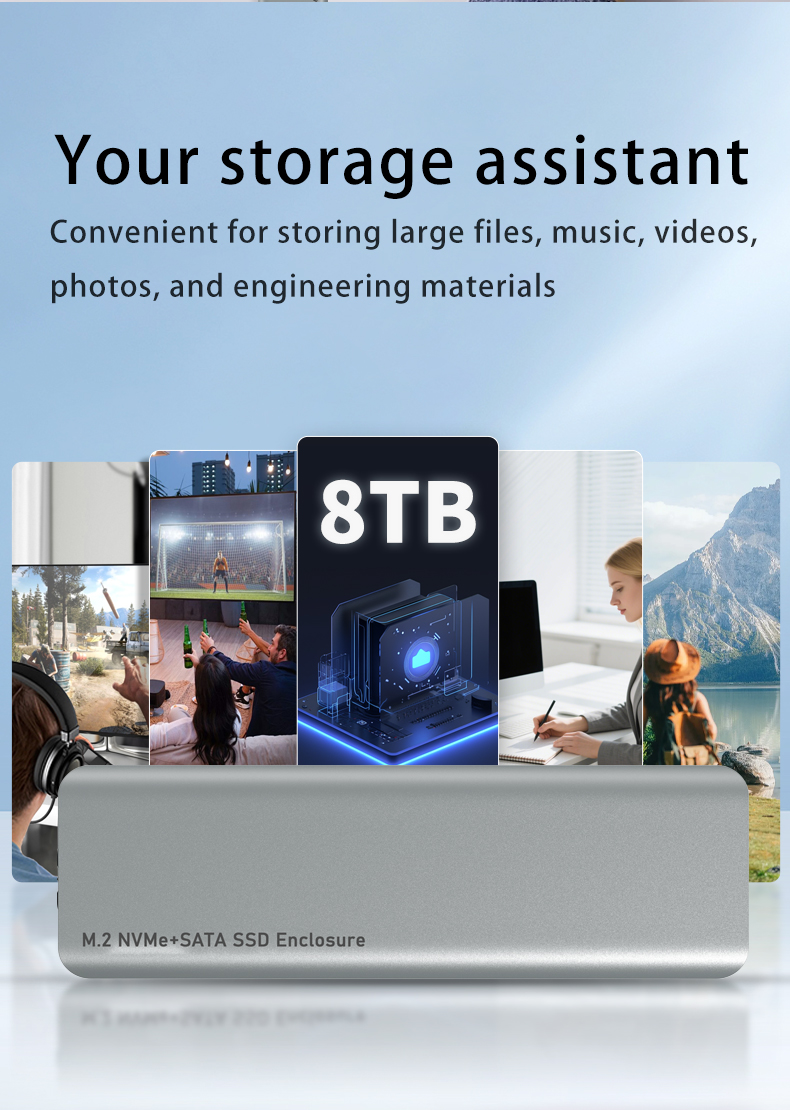 USB 3.1 Gen2 10Gbps M.2 SSD Enclosure, NVME & SATA Dual‑Protocol External Hard Drive Caddy, Support Up to 8TB usb 3.1 gen2 10gbps m.2 ssd enclosure, nvme & sata dual‑protocol external hard drive caddy, support up to 8tb