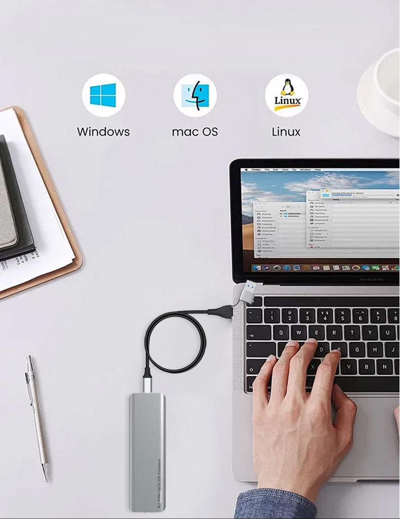 usb 3.1 gen2 10gbps m.2 ssd enclosure, nvme & sata dual‑protocol external hard drive caddy, support up to 8tb usb 3.1 gen2 10gbps m.2 ssd enclosure, nvme & sata dual‑protocol external hard drive caddy, support up to 8tb