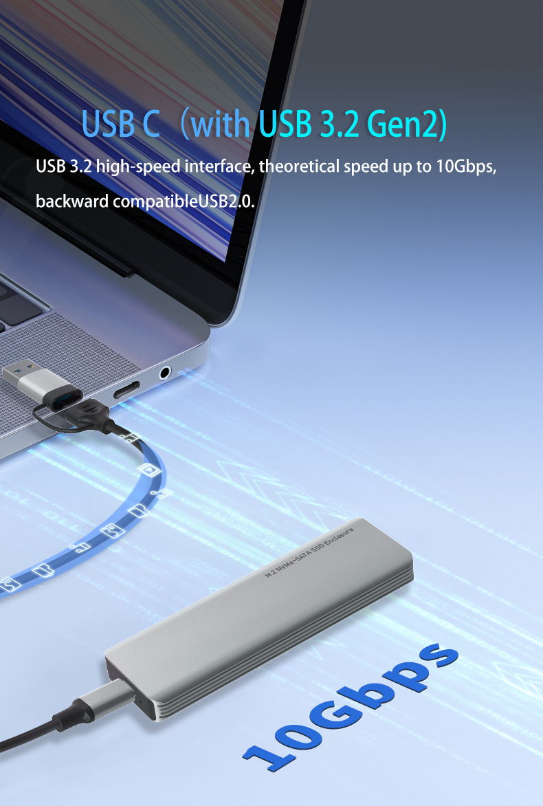 usb 3.1 gen2 10gbps m.2 ssd enclosure, nvme & sata dual‑protocol external hard drive caddy, support up to 8tb usb 3.1 gen2 10gbps m.2 ssd enclosure, nvme & sata dual‑protocol external hard drive caddy, support up to 8tb