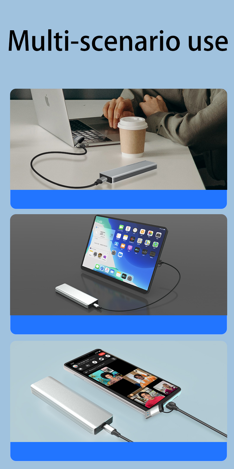 usb 3.1 gen2 10gbps m.2 ssd enclosure, nvme & sata dual‑protocol external hard drive caddy, support up to 8tb usb 3.1 gen2 10gbps m.2 ssd enclosure, nvme & sata dual‑protocol external hard drive caddy, support up to 8tb