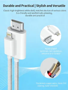 lightning to scart hdtv cable, foil‑shielded 4k&1080p video cord for iphone 14 and other mobile phones