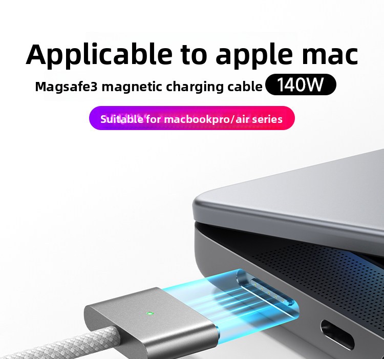 Magnetic USB‑C Charging Cable, Braided 3‑in‑1 Type‑C Fast Charger Cord Compatible with M1/M2/M3/M4 MacBook Laptops Airsky 8314 Detail 08